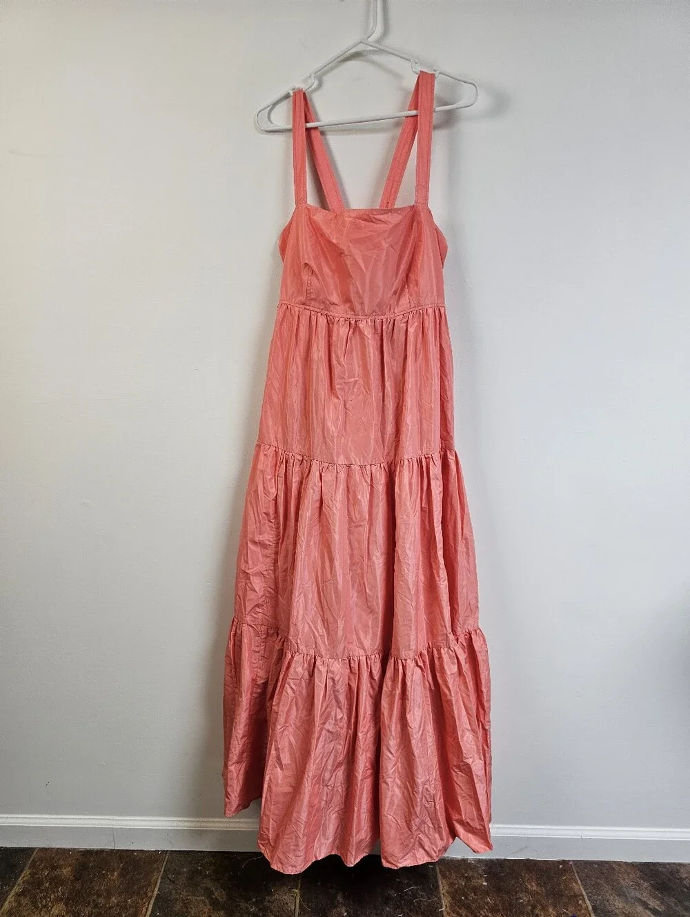 J. Crew Tiered Taffeta Maxi Coral Pink Criss Cross Back Dress